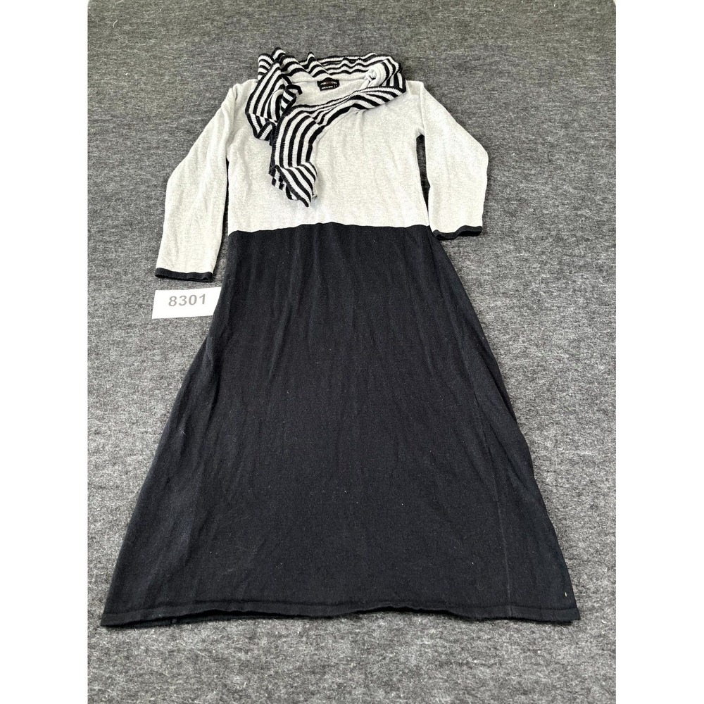 Max and Cleo Sweat Dress Womens Large Gray Black Tight Knit Cotton Cowl Neck